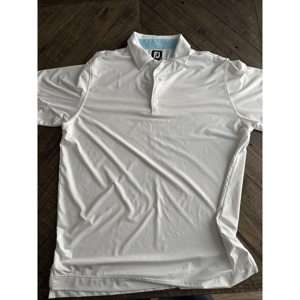 FootJoy Polo Shirt Mens Large White Dot Golf Performance Stretch Short Sleeve